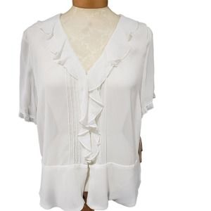 Womens Sheer Blouse Guazy Lowcut Short-sleeve Top Size XL Notations NWT Peasant